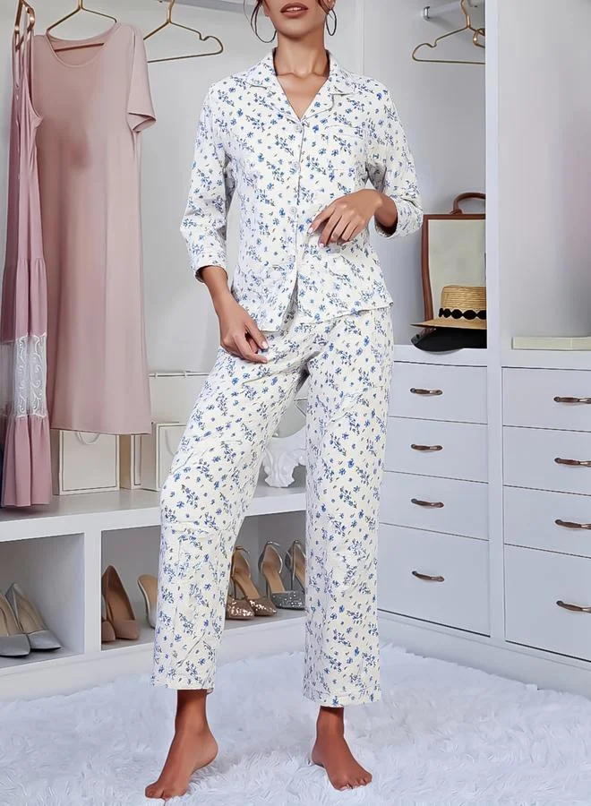 تايك تو طقم قميص وبنطال بيجاما بطبعة زهور للنساء